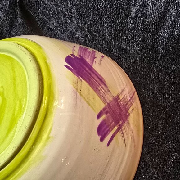 Handcrafted Ceramic Bowl With Abstract Purple & Green Brushstrokes - Picture 6 of 9